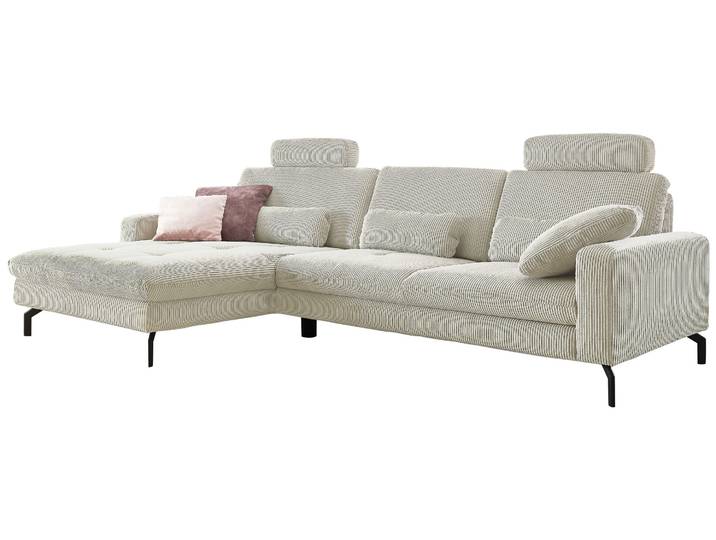 Ecksofa, Cord, Beige, 302×178 cm, Mit Bettfunktion & Sitztiefenverstellung, Retro, DIE PLANBAR