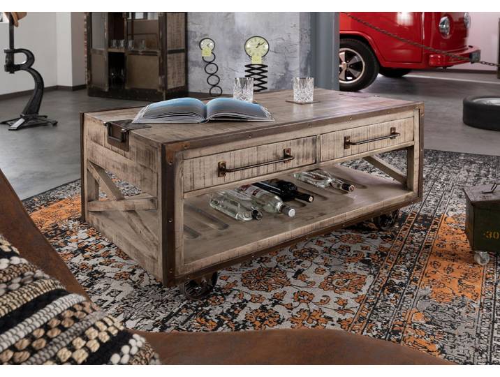 Couchtisch Mango 112x61x55 braun lackiert HEAVY INDUSTRY #262
