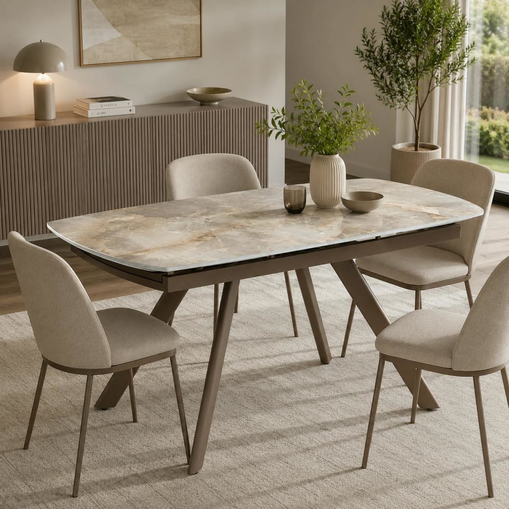 Pier import Table extensible céramique effet onyx 140-210 cm Beige 140x76x90cm