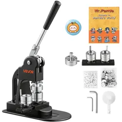 VEVOR Buttonmaschine 25 mm Badgemaker 500-tlg. Button-Ersatzteilset Schwarz, mit Kreisschneider Zauberbuch Sechskantschlüsseln für DIY-Anstecker Pins Kühlschrankmagnete & Schlüsselanhänger