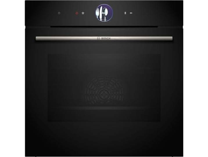 Bosch HBG7363B1, Serie 8 Smarter Einbau-Backofen, 60 x 60 cm, Made in Germany, Schwarz, Schmutzabweisend & Selbstreinigend, Air Fry, Bosch Assist Automatik, 4D Heißluft, Farb-Touchscreen & Bedienring