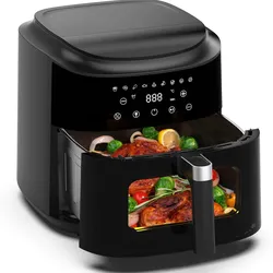 9L XL Heißluftfritteuse Airfryer mit Sichtfenster & Touchscreen, 360° Heißluft-Technologie, LED-Anzeige, 9 Programme, 2350W, fettarm & ohne Öl