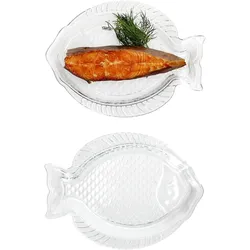 2x Fischplatte OSLO Gr. S LxB 23x17cm Glas Fisch-Relief Servier-Teller Garnelen
