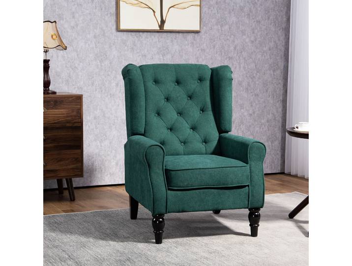 HOMCOM Fauteuil Salon Classique Vert Pieds Bois 74x86x102 cm