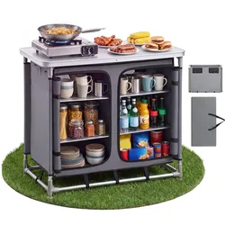 VEVOR Klappbare Campingküche, Tragbarer Campingschrank mit 6 Ablagefächern, Tragetasche & MDF-Tischplatte bis 50 kg Tragkraft, Küchenstation für Picknick, Grillen, Partys, Camping & Wohnmobilreisen