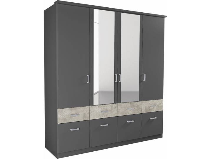 Kleiderschrank RAUCH Kleiderschrank Schrank Garderobe deckenhoher Schrank BREMEN , grau (graumetallic, betonfarben), B:181cm H:199cm T:58cm, Holzwerkstoff, Schränke, Kleiderschrank, in vielen Farbvariationen, inkl. Kranzblende MADE IN GERMANY