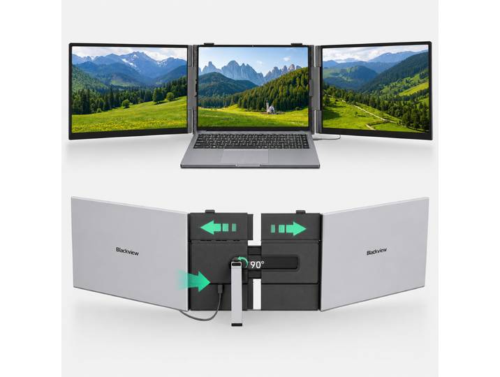 Blackview DCM8 Pro 15,3 FHD, Draagbare Dual-Screen Monitor met Echte One-Cable Setup (USB-C), 4,5 mm, 1,2 kg, Oogbescherming, voor Laptop/Telefoon/Switch/PS5