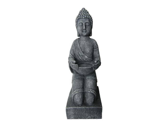 Relaxdays Buddha-Figur Grau Polyresin 43 cm, Kunststoff, 16x43x15 cm, Dekoration, Dekofiguren & Skulpturen, Buddha-Statuen