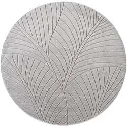 TEPPICH Outdoor, Fußbodenheizung-geeignet, mit Blattmotiv, ENGADIN in Silbergrau, Ø 160 cm
