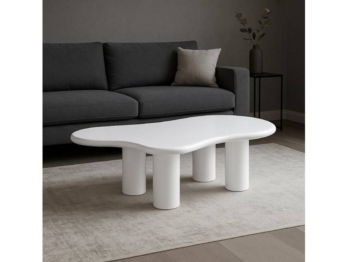 alesvelt Couchtisch Bobbio MDF weiß organisches Design 130cm (1-Tisch), 130x80x40cm