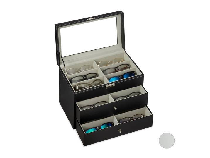 Brillenbox für 18 Brillen Schwarz-Transparent-Grau