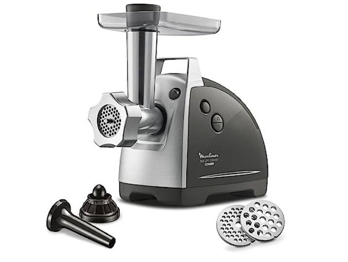Moulinex ME6868 Meat Mincer Fleischwolf 2200 Watt 4 Zubehörteile inbegriffen sicheres Reverse-System schwarz/silber