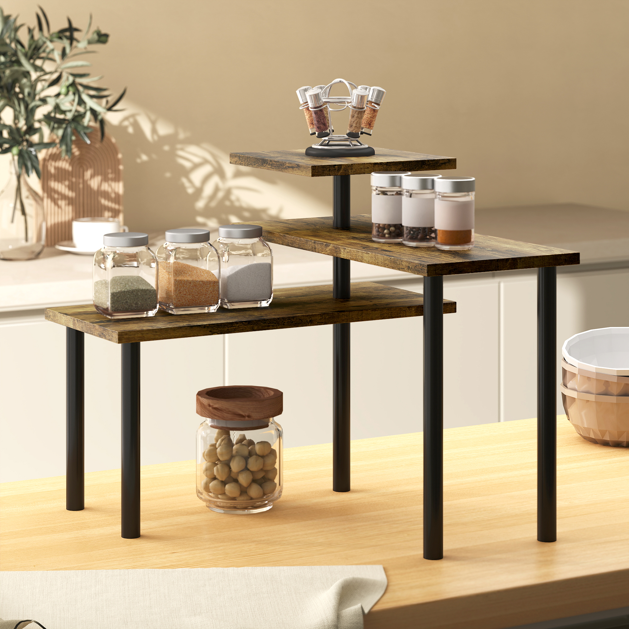 Homcom Scaffale da Cucina, Girevole Scaffale Porta Microonde con 3 Livelli, Scaffale Porta Spezie Industriale in Metallo, 40 x 18 x 36,5 cm   Aosom Italy