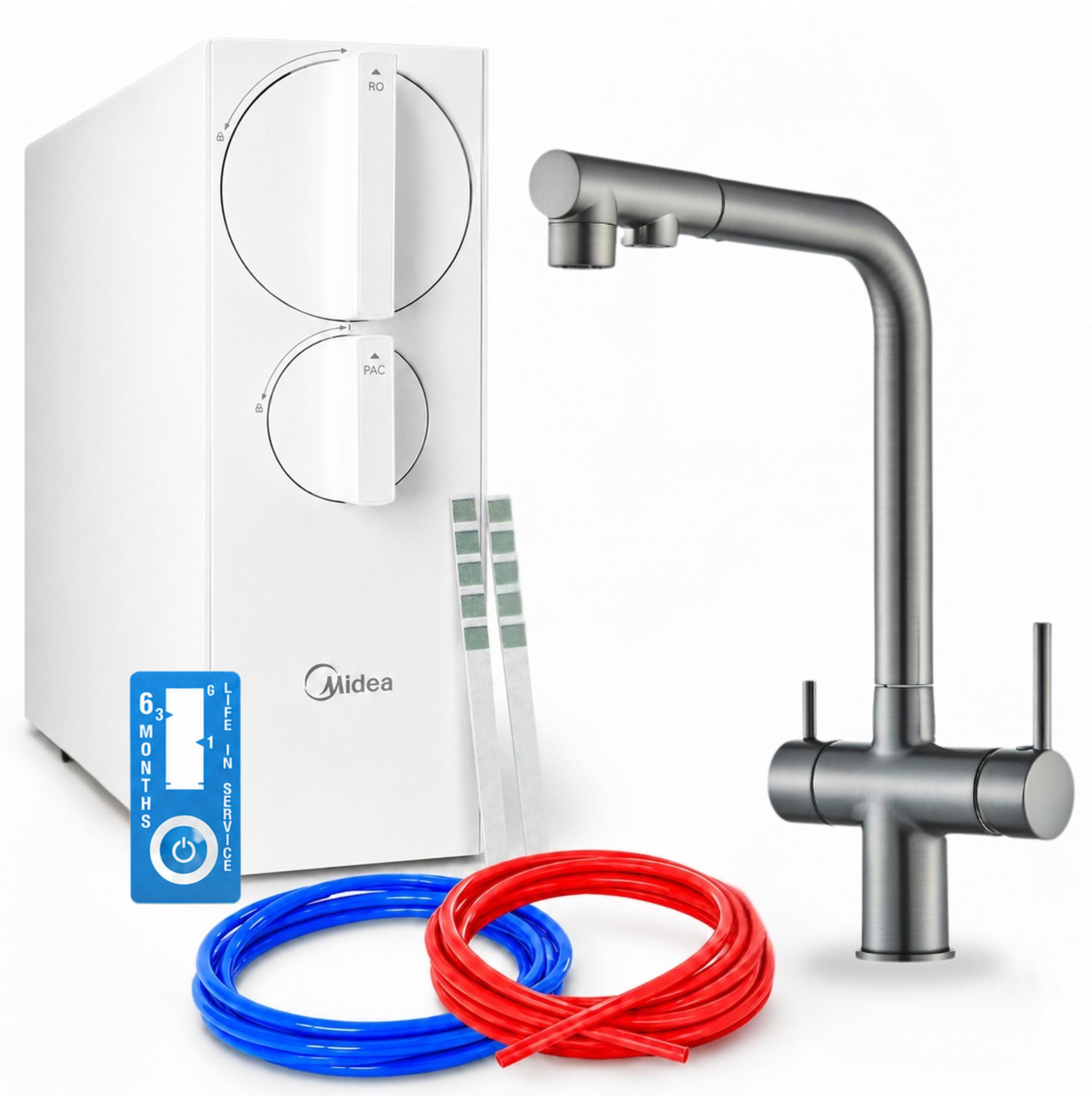 Küchenarmatur Mit Wasserfiltersystem Ari, Tanklose Umkehrosmose 800 Gpd, Keramikkartusche, Ausziehbarer Auslauf, Perlator, Messing, Graphit