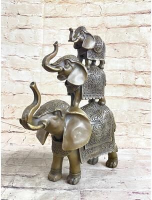 Bronzhaus Stacked 3 Lucky Elephants Bronze Metal Statue Sculpture Figurine 12 Inches X 12 Inches