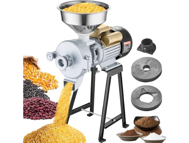 VEVOR Elektrische Getreidemühle 3000 W Kommerzielle Gewürzmühle 50 kg/h Ideal für Gewürze, Kaffee, Nüsse, Sojabohnen und Reis, mit Einstellbarer Mahlfeinheit, Gusseisenscheibe und Edelstahltrichter
