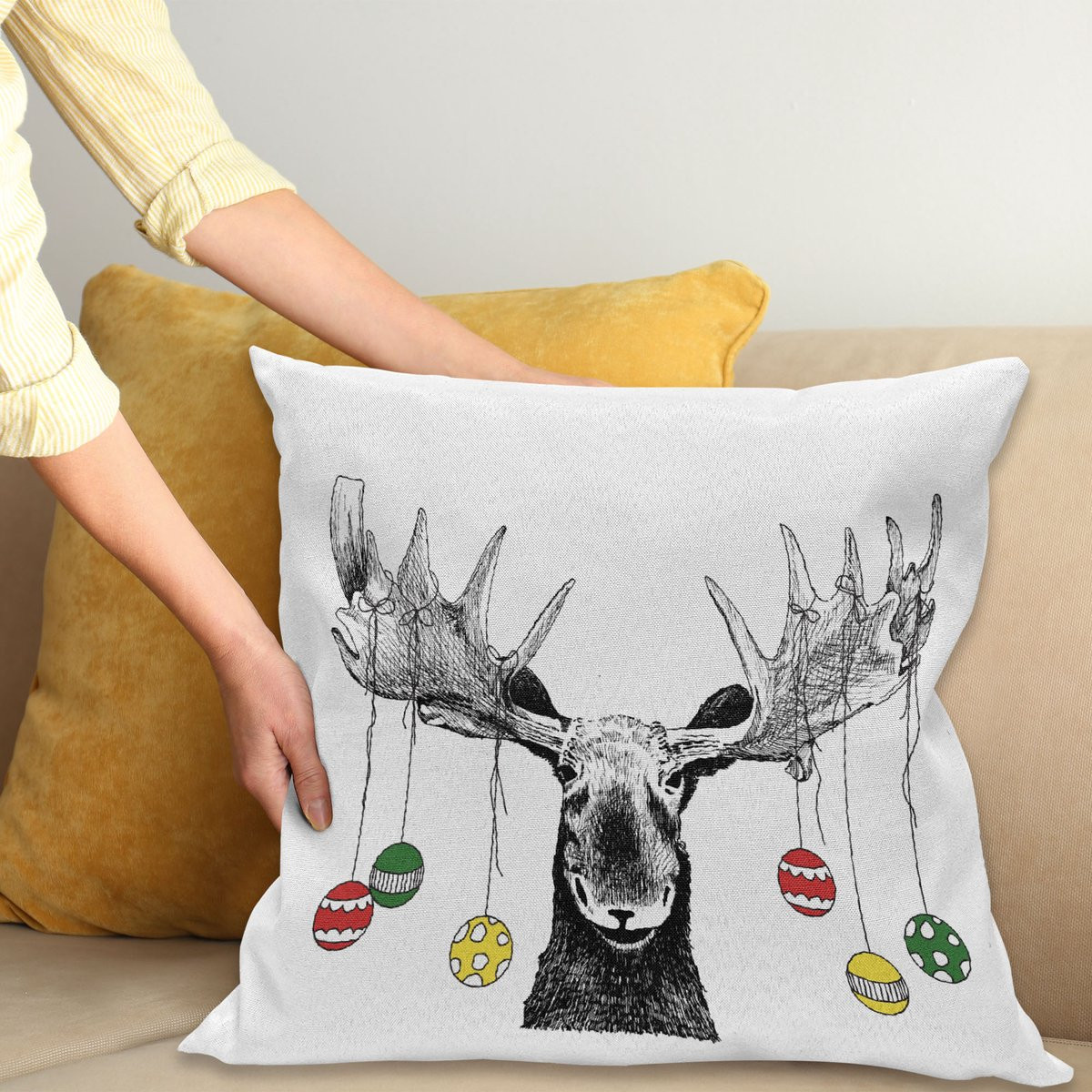 ABAKUHAUS Kerstmis Kussenhoes met Dubbelzijdige Print, Meerkleurig, 50 x 50 cm