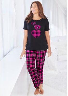 Plus Size Women's Graphic Tee Pure Cotton PJ Set by Dreams & Co. in Black Hearts (Size 4X) Pajamas