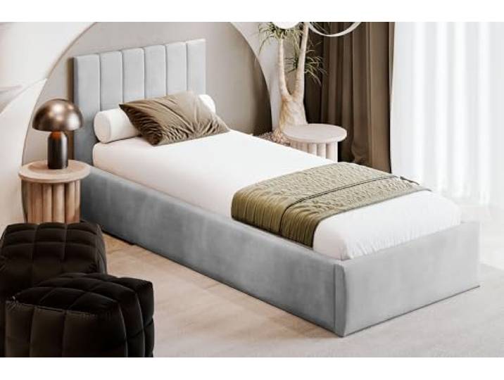 MOEBELPAKET.de Bett Azzurro S04 90x200 cm, Stauraum, Metallrahmen, Grau Betten, Polsterbett mit OEKO-TEX Zertifikat, EU-Herstellung, Modern Einzelbett
