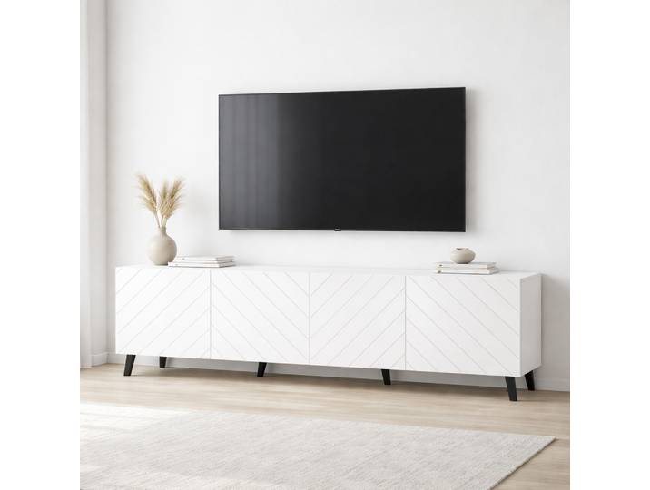 Lowboard OTTO HOME HOLLY 2.0, TV-Board, TV-Kommode, TV-Schrank, TV-Unterschrank, TV-Möbel , weiß (weiß hg), B:200cm H:53,5cm T:42cm, MDF, Spanplatte, Sideboards, Lowboard, Modernes lackiertes Hochglanz TV-Board, grifflos, Breite 200 cm