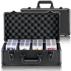 VEVOR Aufbewahrungsbox, 4 Fächer, Tragetasche für Sportkarten mit Schaumstoffteilern und Schlüsselschloss, für 96 PSA-Karten, 68 BGS-Karten, 76 SGC-Karten, 348 Top Loader oder 999+ lose Karten