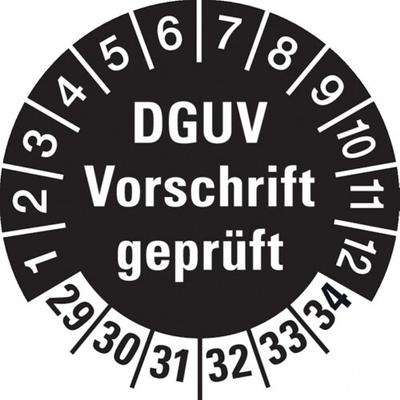 König Werbeanlagen Dreifke® Prüfplakette, DGUV Vorschrift geprüft, schwar - 30 mm Dokumentenfolie selbstklebend