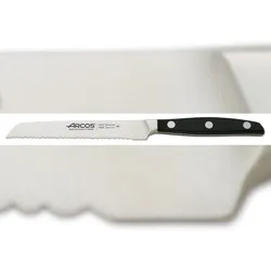 Arcos Serie Manhattan - Tomatenmesser - Klinge aus Nitrum geschmiedetem Edelstahl 130 mm - HandGriff Polyoxymethilen (POM) Schwarz (Seiden klinge)
