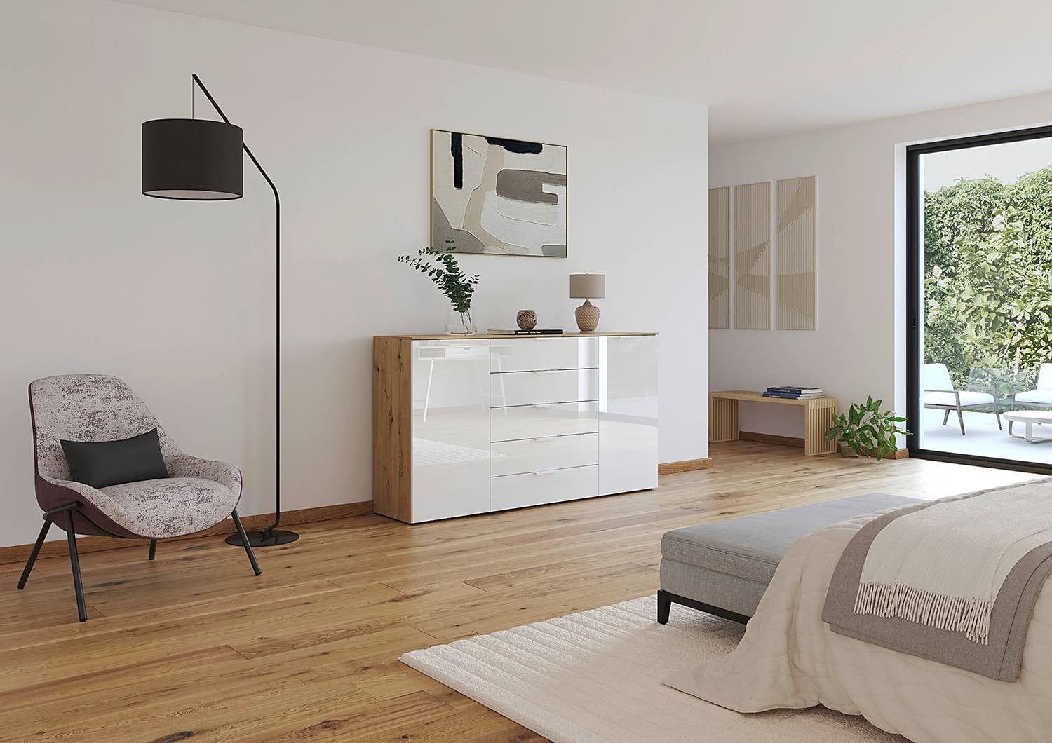 home24 Dressoir Flipp glas type A, bruin/wit, Artisan eikenhouten look