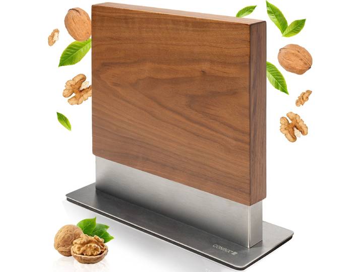 Coninx Vertico Messenblok Magnetisch - Messenmagneet - RVS Voet - Magneet Tweezijdig - Messenblok zonder messen - RVS / Walnoot