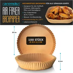 Arendo Backpapier rund für Heissluftfritteuse 4,7-7,5 L, 400 St., 20x4,5 cm, Antihaft, Airfryer, Zubehör Küchengeräte, Braun