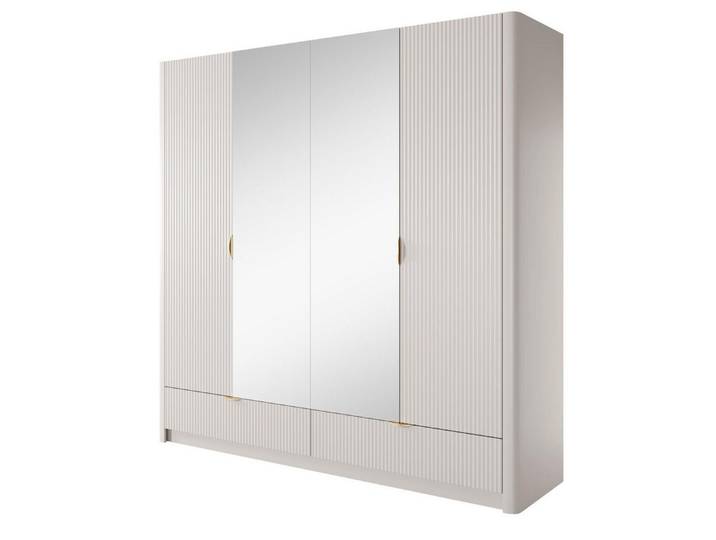 Compleo Kleiderschrank mit Spiegel, Drehtürenschrank mit 2 Schubladen,viertürig BELLO Glamour Design