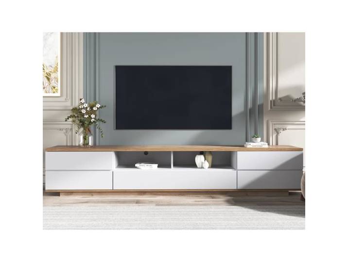 Meuble TV - Meuble tv bois 180 cm- Blanc brillant - Porte - Moderne - 180x38x46 CM