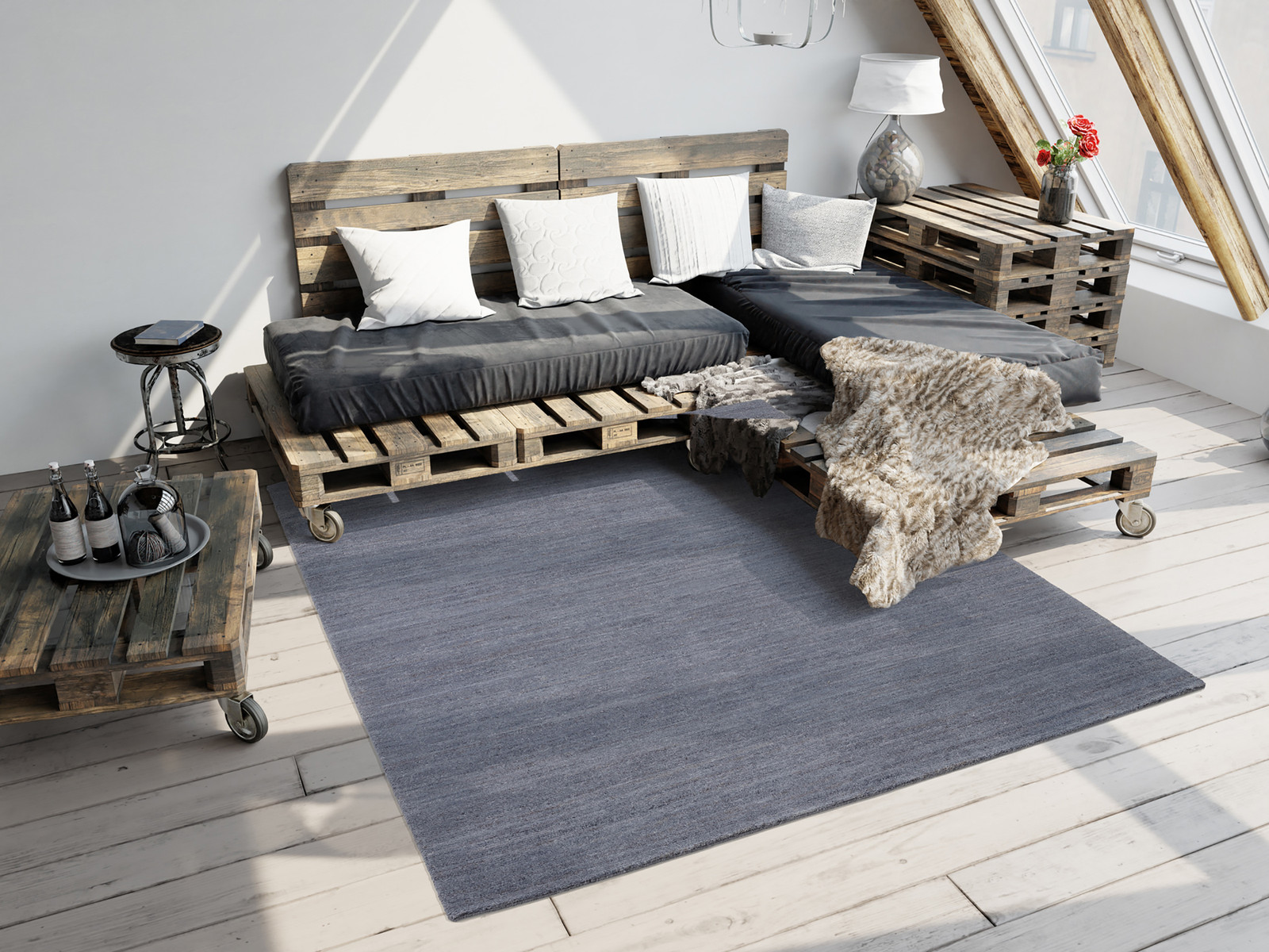 home24 Wollen vloerkleed Nanda Devi blauw, 170 x 240 cm
