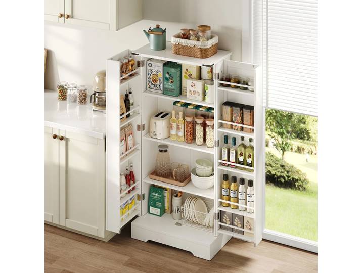 Buffets de salle à manger modernes de 128,5 cm, armoire LED avec 2 portes à oreilles et étagères réglables pour salle à manger et salon