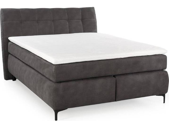 Boxspringbett 140x200 cm Bonell-Federkernmatratze H2 Topper Mikrofaser Dunkelgrau / 20007