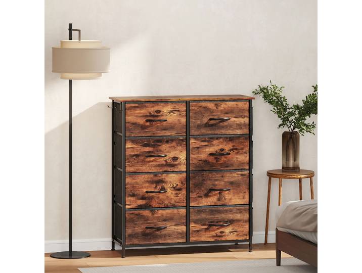 HOMCOM Commode 8 Tiroirs Tissu Brun Rustique Acier 86x94,5cm
