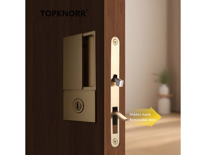 Serrure de porte coulissante invisible avec poignée double face, crochet de porte fantôme, serrure minimaliste pour porte coulissante de cuisine pour la sécurité domestique