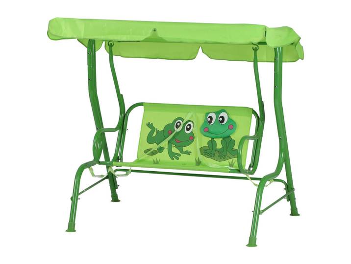 Gardenson Kinder-Hollywoodschaukel, Grün, 115x118x75 cm, wetterbeständig, Gartenmöbel, Gartenliegen, Schaukelliegen