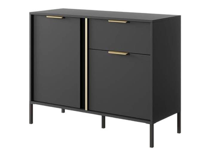 Emporius Anthrazit Kommode mit Schubladen 100 cm Daros - Zweitürige Sideboard 100 cm - Wohnzimmer, Gold Griffen