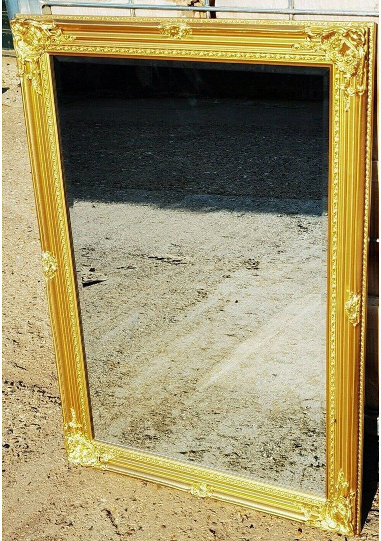 Mercer41 Metal Flat Wall Mirror Gold 104cm H