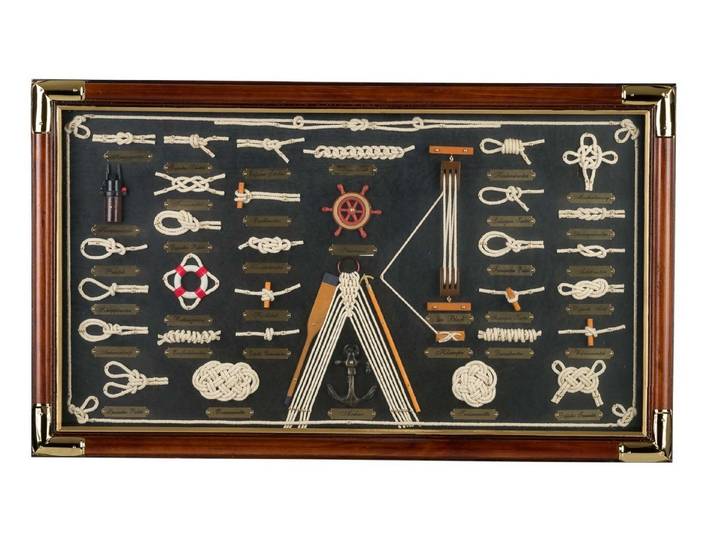 Aubaho Dekoobjekt Knotentafel Schaukasten unter Glas Knoten 73cm deutsche Beschriftung S