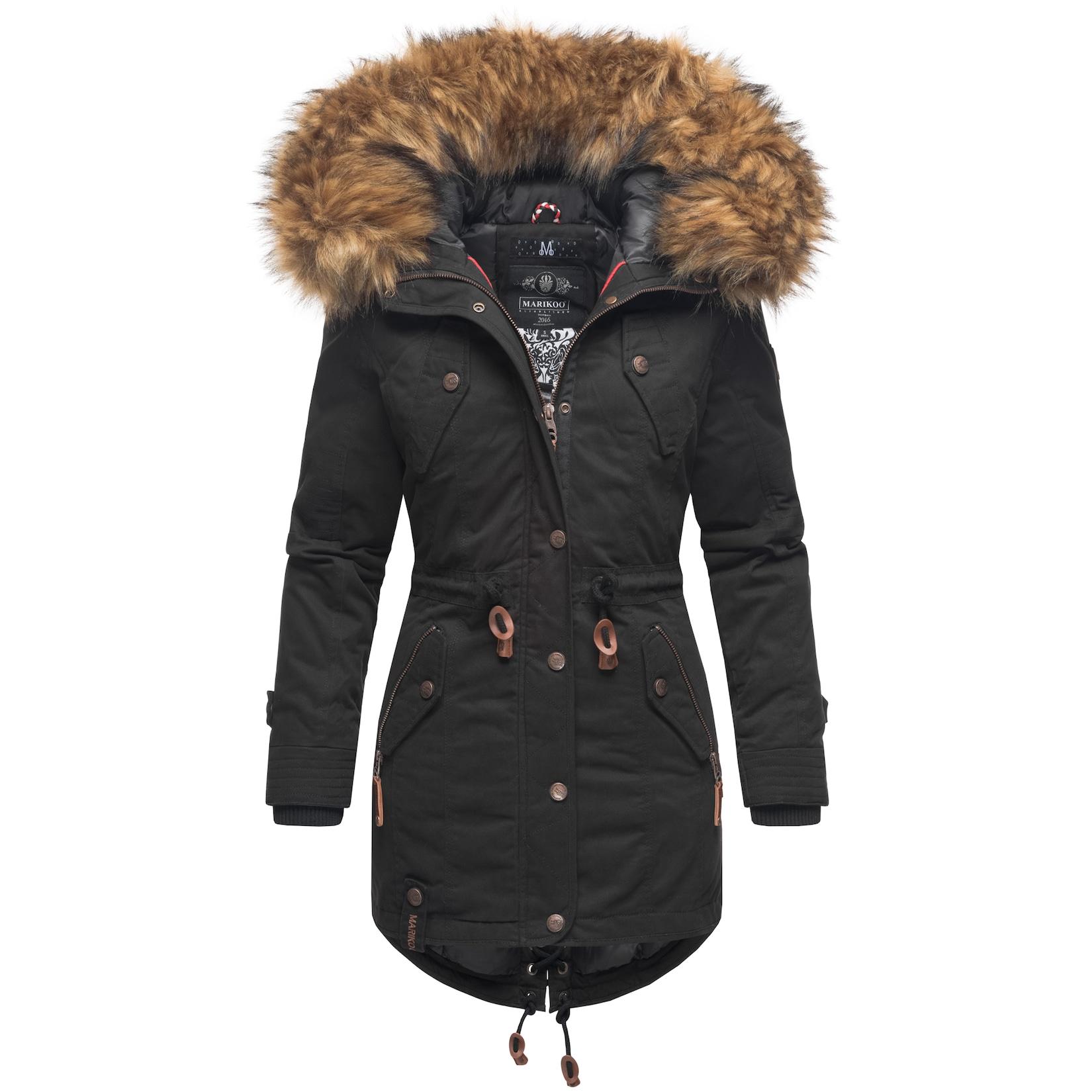 MARIKOO Damen Wintermantel stylischer Winterparka mit abnehmbarem Kunstfell Laviva Princess