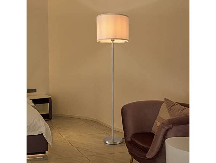 lux.pro Stehleuchte Tamworth Wohnzimmerleuchte Bodenlampe mit Fußschalter Schirm aus Textil weiß-silber 161 cm hoch