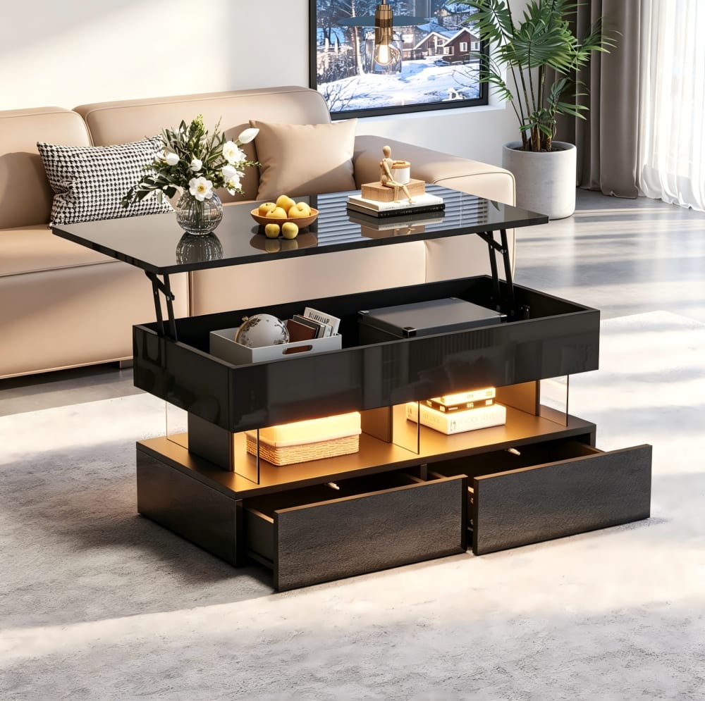 Hauss Spole Table basse relevable noire en panneau de particules Noir 100x46x50cm