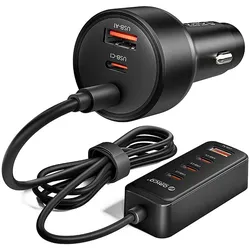 Orico Ładowarka Ładowarka samochodowa ChargeClip 108W 2x USB-A + 4x USB-C z klipsem - czarna, Auto Adapter, Schwarz