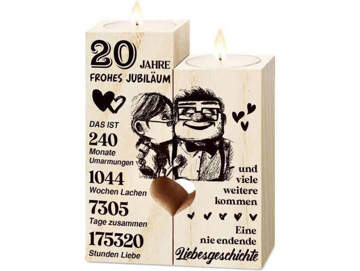 Kerzenständer Holz 20. Hochzeitstag, Braun, 4.5x12x9 cm, Dekoration, Kerzen & Kerzenhalter, Teelichthalter