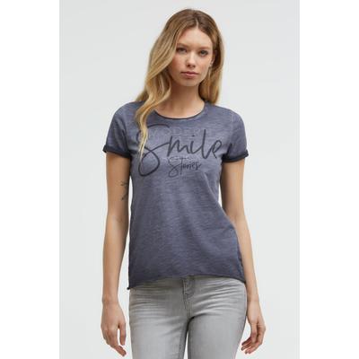 Rundhalsshirt SOCCX, Damen, Gr. XS, blau, Web, Material: 100% Baumwolle, bedruckt, regular fit normal, Rundhals, eingesetzt, Shirts Rundhalsshirt, mit fixierten Turn-Up-Ärmeln