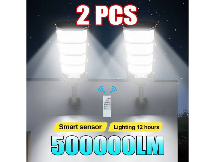 1/2 pièces 500000LM 800W/500W projecteur lumineux solaire lumière LED extérieure puissant capteur de mouvement extérieur lampe solaire jardin lampadaire