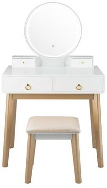 Costway Set 3 Makeup Vanity Table Color Lighting Jewelry Divider Dressing Table-White