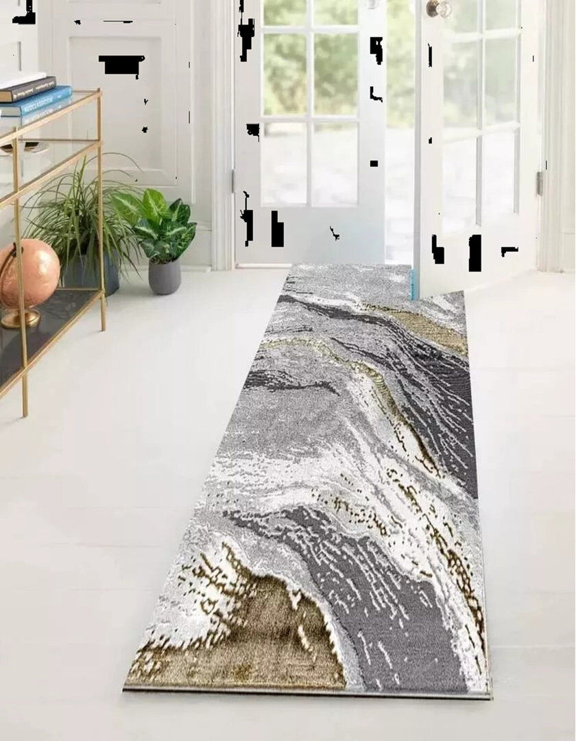 ZASH LONDON Abstract Flatweave Shaggy Area Rug Yellow Runner 60 x 220 cm